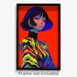 Anime Art Poster - Girl Feeling Jealousy Wearing Glaring Colored Stripes (Print)