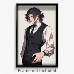 Anime Art Poster - Man Feeling Hospitable Wearing Fluid Black Vest (Print)
