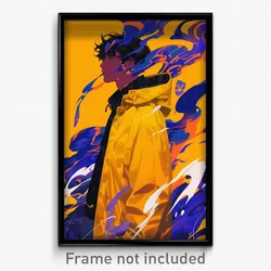 Anime Art Poster - Boy Feeling Perplexed, Accomplished Yellow Raincoat (Print)