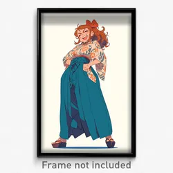 Anime Art Poster - Woman Feeling Self Motivated, Cluttered Hakama Pants (Print)