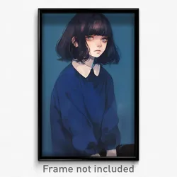 Art Poster - Girl Feeling Rejected Wearing Simple Blue Collar (Print)