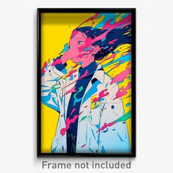 Anime Art Poster - Woman Feeling Bored Wearing Old Fashioned White Coat (Print)