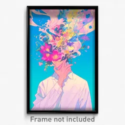 Anime Art Poster - Man Feeling Enlightened Wearing Pink Hair Flower (Print)