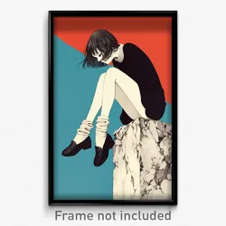 Art Poster - Woman Feeling Troubled Wearing Orderly White Socks (Art Print)