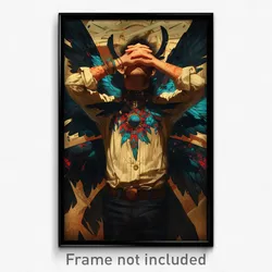 Art Poster - Man Feeling Empathy Wearing Made Up Multiple Wings (Art Print)