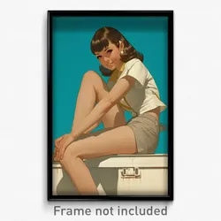 Movie Art Poster - Woman Feeling Glee, Homely Grey Shorts (Retro Film Print)