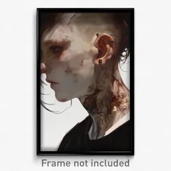 Art Poster - Woman Feeling Baffled Wearing Grimy Ear Piercing (Art Print)