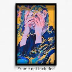 Art Poster - Girl Feeling Content Wearing Royal Dress Shirt (Art Print)