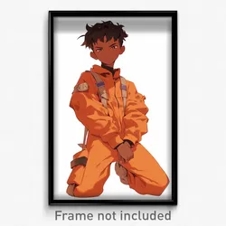 Anime Art Poster - Boy Feeling Indignant, Simplistic Orange Jumpsuit (Print)