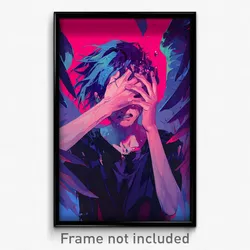 Anime Art Poster - Boy Feeling Anger Wearing Glass Large Wings (Print)
