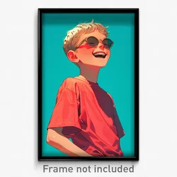 Art Poster - Boy Feeling Delighted Wearing Shadowy Sunglasses (Art Print)