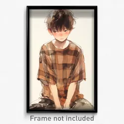 Anime Art Poster - Boy Feeling Coercive Wearing Wiry Plaid (Print)