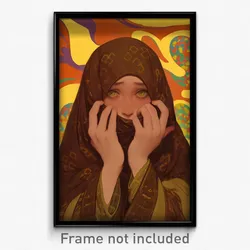 Movie Art Poster - Woman Feeling Dazed, Gripping Brown Scarf (Retro Film Print)