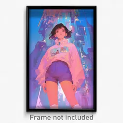 Movie Art Poster - Girl Feeling Perplexed, Homely Purple Shorts (Film Print)
