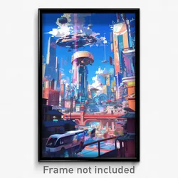 Art Poster - A Sprawling Futuristic Metropolis, With Towering Skyscrapers And