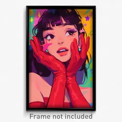 Art Poster - Girl Feeling Excited Wearing Touring Red Gloves
