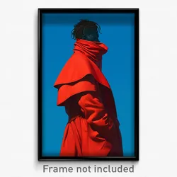 Art Poster - Man Feeling Modesty Wearing Active Red Coat (Art Print)