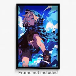 Anime Art Poster - Boy Feeling Cheeky Wearing Black And White Blue Cloak (Print)