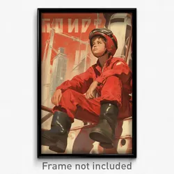 Russian Movie Poster - Boy Feeling Curiosity, Bulky Red Bodysuit (Art Print)