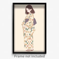 Anime Art Poster - Woman Feeling Calmness, Old Fashioned Patterned Clothing