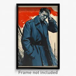 Russian Movie Poster - Man Feeling Apprehension, Worldly Blue Coat (Art Print)
