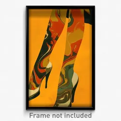 Art Poster - Woman Feeling Fondness Wearing Warped Orange Legwear (Art Print)