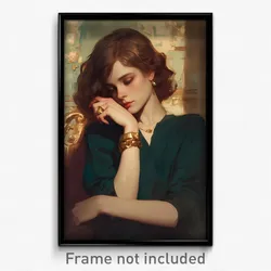 Art Poster - Woman Feeling Fascination Wearing Attractive Bracelet (Print)