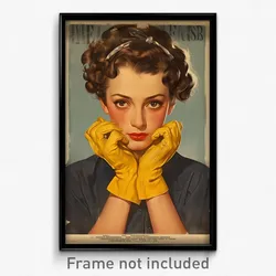 German Movie Poster - Girl Feeling Intrigued, Adorable Yellow Gloves (Art Print)