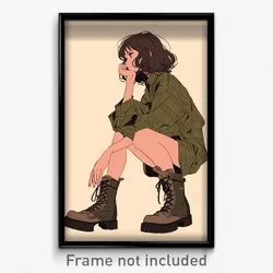 Art Poster - Woman Feeling Worried Wearing Homely Lace Up Boots (Print)