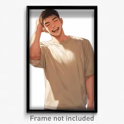 Anime Art Poster - Man Feeling Enjoyment Wearing Gray Beige Shirt (Print)