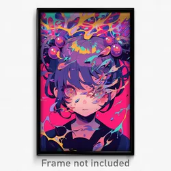 Anime Art Poster - Woman Feeling Moody Wearing Purple Hair Bobbles (Print)