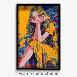 Anime Art Poster - Woman Feeling Excitement Wearing Modest Orange (Print)