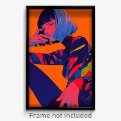 Anime Art Poster - Woman Feeling Moody, Colorless Multicolored Bodysuit (Print)