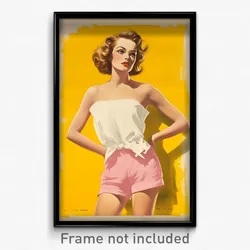 French Movie Poster - Woman Feeling Grumpiness, Elegant Pink Shorts (Art Print)
