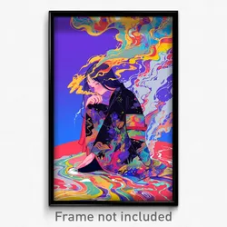 Art Poster - Girl Feeling Pensiveness Wearing Warped Waist Cape (Print)