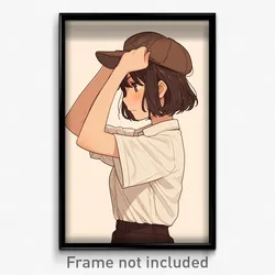 Anime Art Poster - Woman Feeling Relaxed Wearing Studious Cabbie Hat (Print)