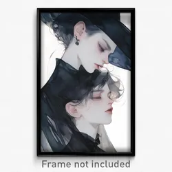 Art Poster - Boys Feeling Politeness Wearing Obtainable Black Headwear
