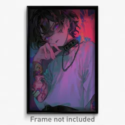 Anime Art Poster - Boy Feeling Submissive, Scientific Frilled Choker (Print)