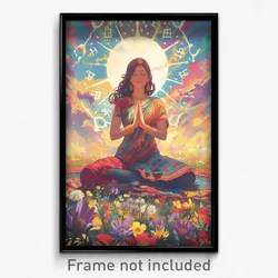 Bollywood Movie Poster - Woman Feeling Serenity. Multicolored Bodysuit