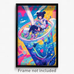 Art Poster - Novel Boba Tea (Psychedelic Trippy Weird 11x17 Cartoon Print)