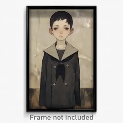 Art Poster - Boy Feeling Unhappy Wearing Modest Grey Sailor Collar (Print)