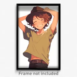 Anime Art Poster - Boy Feeling Delighted Wearing Simplistic Fedora (Print)