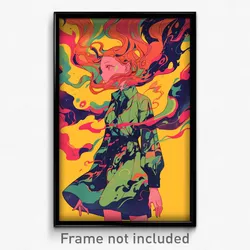 Art Poster - Girl Feeling Confusion Wearing Elegant Green Dress (Art Print)