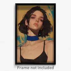 Art Poster - Woman Feeling Dispirited Wearing Acrobatic Blue Choker (Art Print)