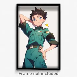 Anime Art Poster - Boy Feeling Modesty Wearing Unique Military Uniform (Print)