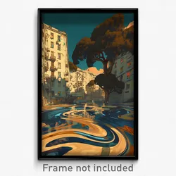 Art Poster - Watery Plaza (Psychedelic Trippy Weird 11x17 Cartoon Print)