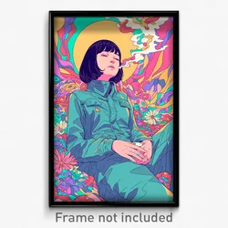 Movie Art Poster - Woman Feeling Calmness, Candid Jumpsuit (Retro Film Print)