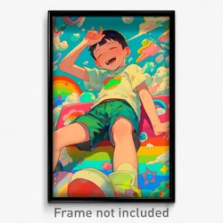 Anime Art Poster - Boy Feeling Charity Wearing Immaterial Green Shorts (Print)