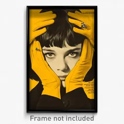 German Movie Poster - Girl Feeling Apprehension, Interesting Yellow Gloves