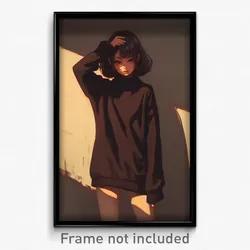 Anime Art Poster - Girl Feeling Alarmed Wearing Cute Sweater Dress (Print)